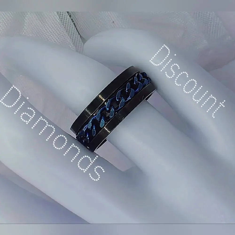 SPINNER Titanium Polished Black Ring - Blue Chain